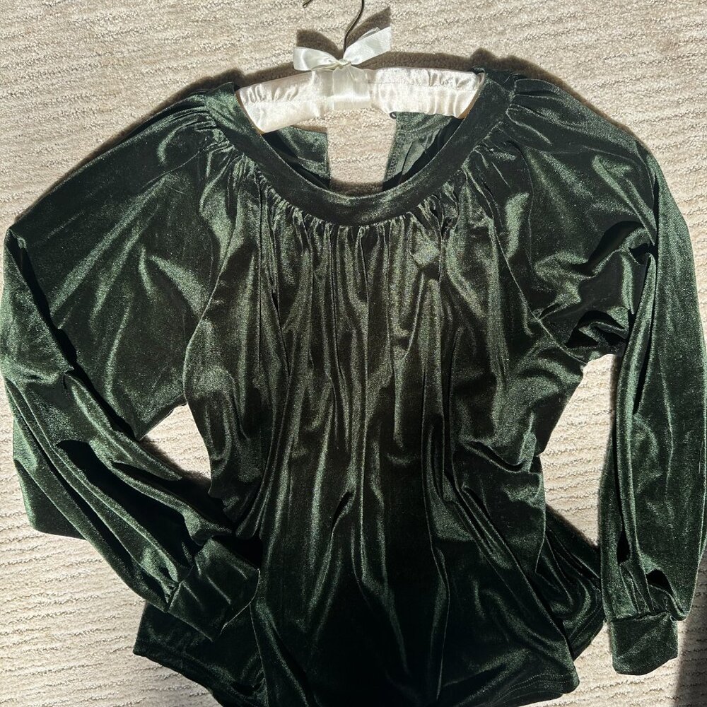 Green Vintage Velvet Pleated Top XL - Picture 2 of 3
